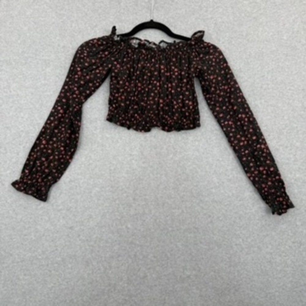 Motel Crop Top Womens Small Coquette Floral Off Shoulder Smocked Blouse